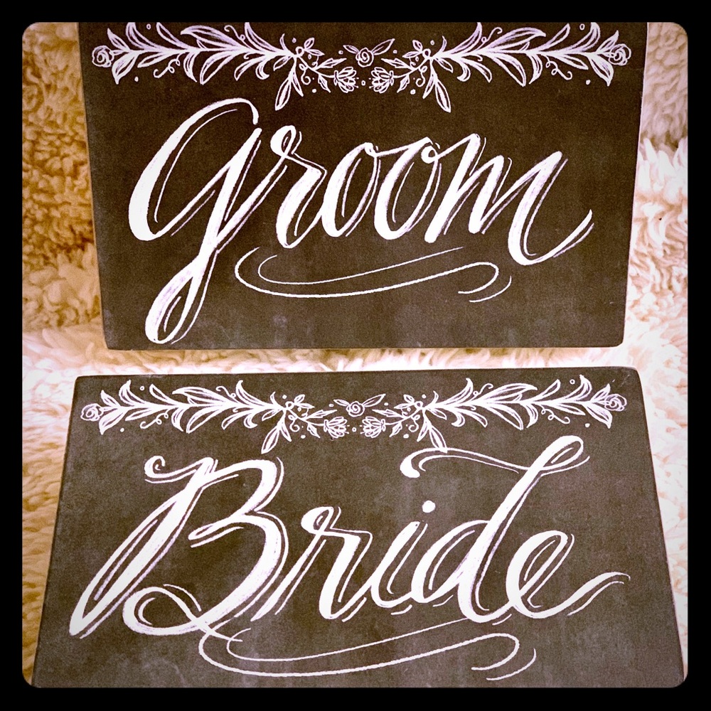 Wooden Bride and Groom Box Signs